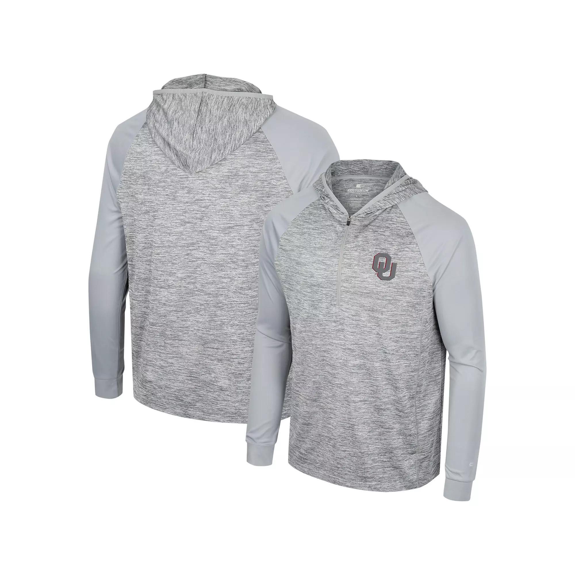Men's Colosseum Gray Oklahoma Sooners Cybernetic Raglan Quarter-Zip Hooded Top,  Product Image