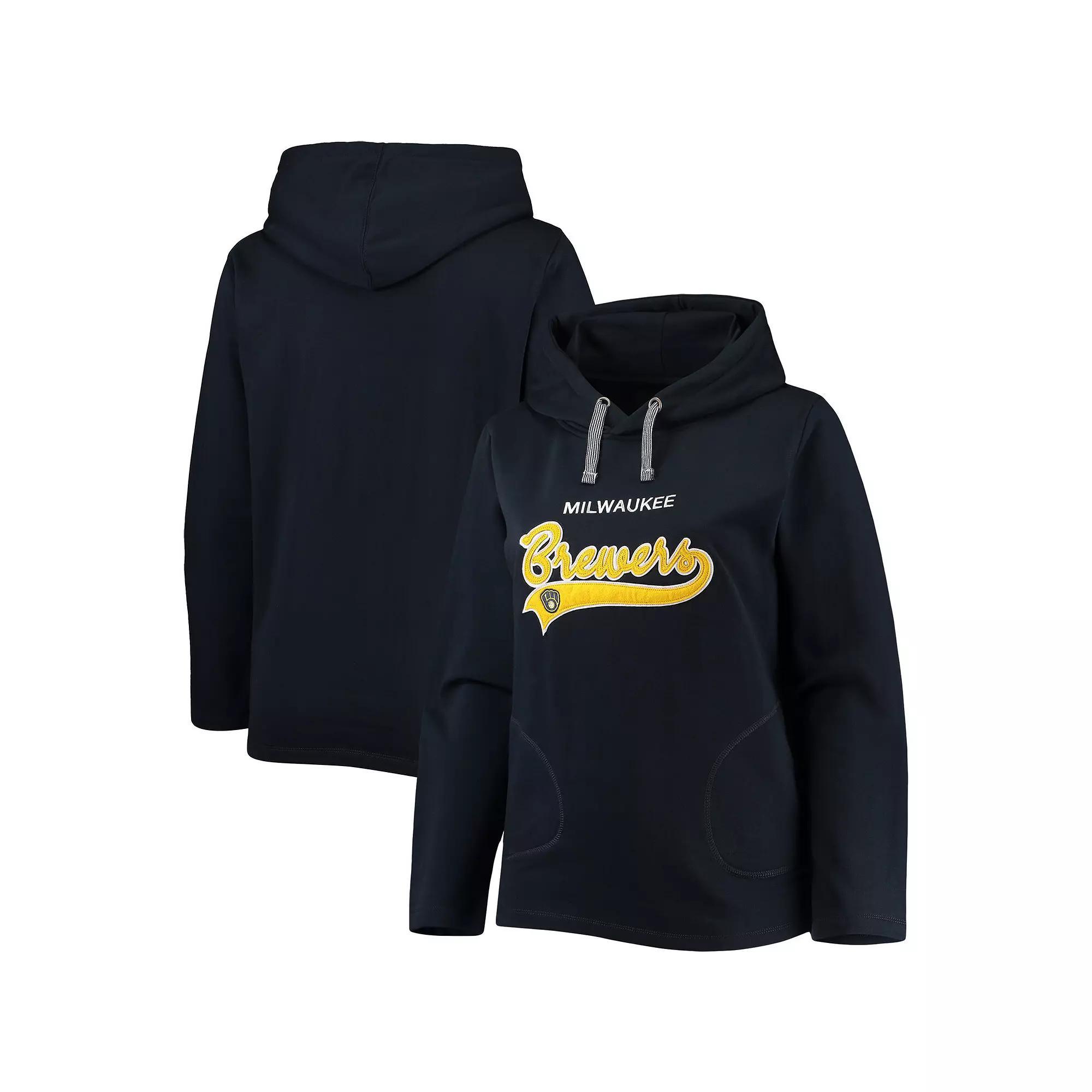 Womens Soft as a Grape Milwaukee Brewers Plus Size Side Split Pullover Hoodie Blue Product Image
