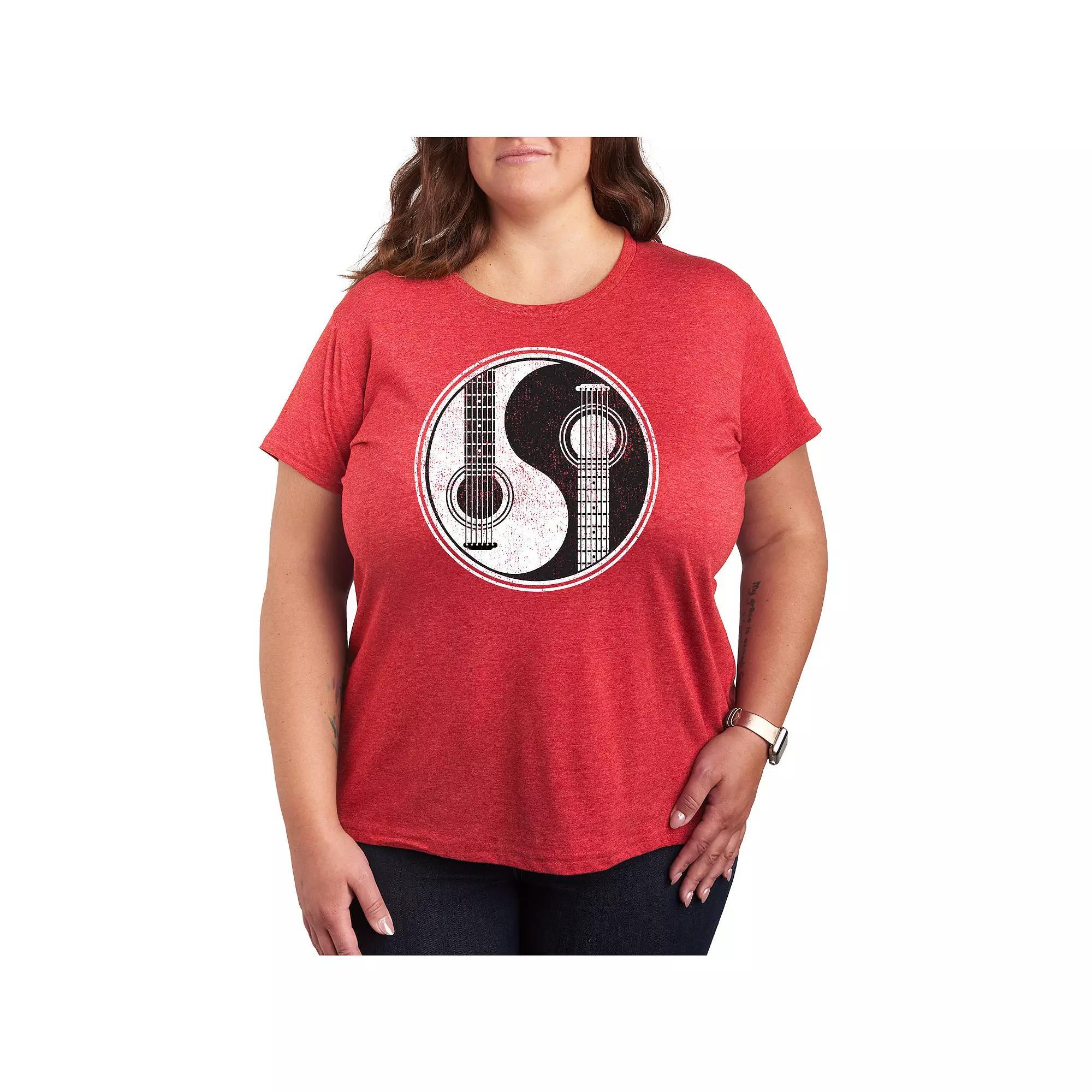 Plus Yin Yang Guitar Graphic Tee, Women's, Size: 4XL, Grey Green Product Image