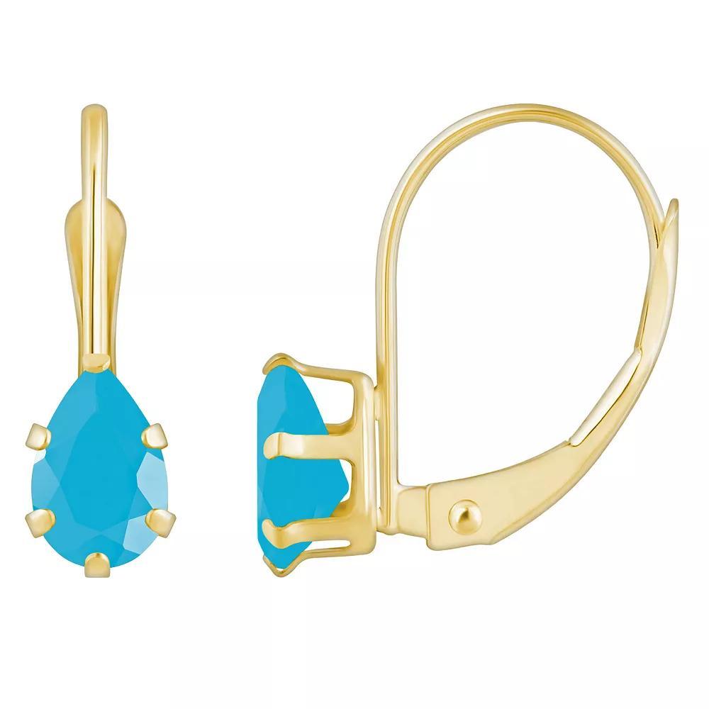 Celebration Gems 10k Gold Pear Shape Stabilized Turquoise Leverback Earrings, Women's Product Image