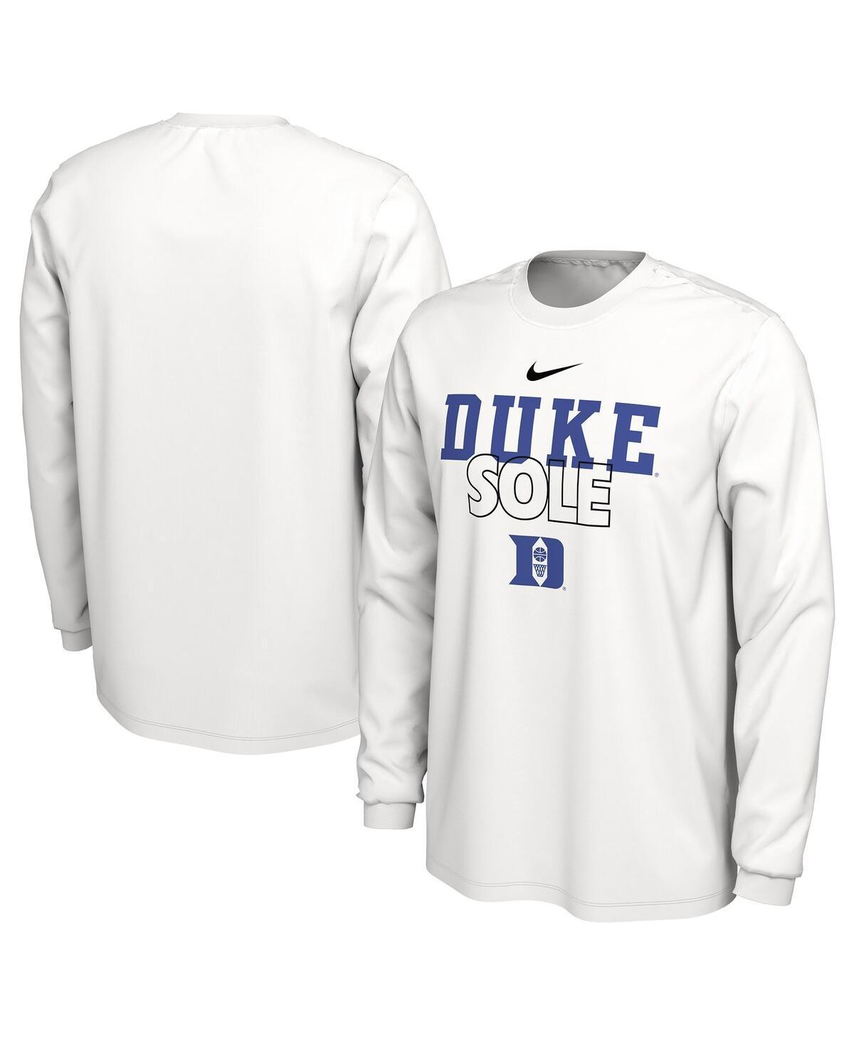 Nike White Duke Blue Devils 2023 On Court Bench Long Sleeve T-Shirt, Mens Product Image