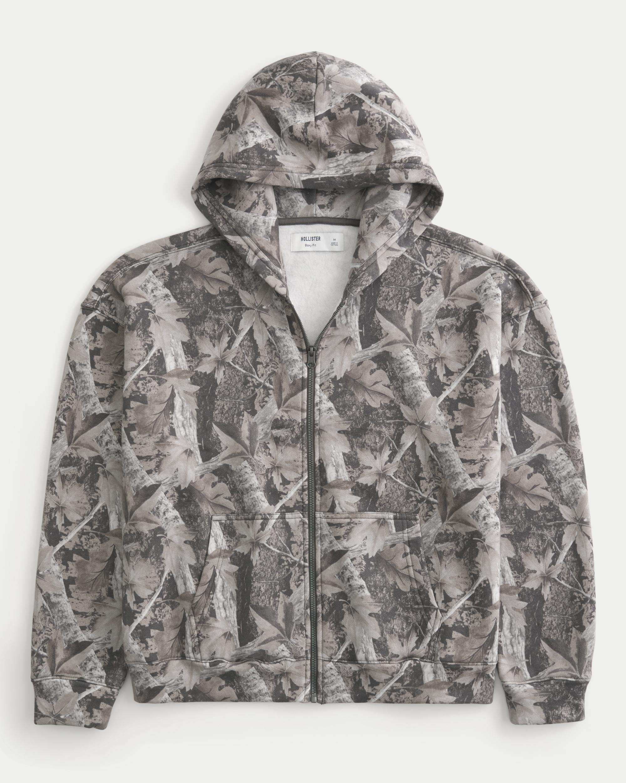 Boxy Camo Zip-Up Hoodie Product Image