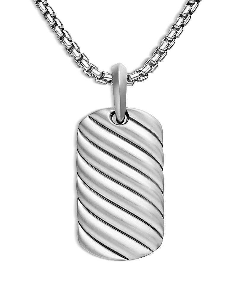 Mens Sculpted Cable Tag in Sterling Silver, 27MM Product Image