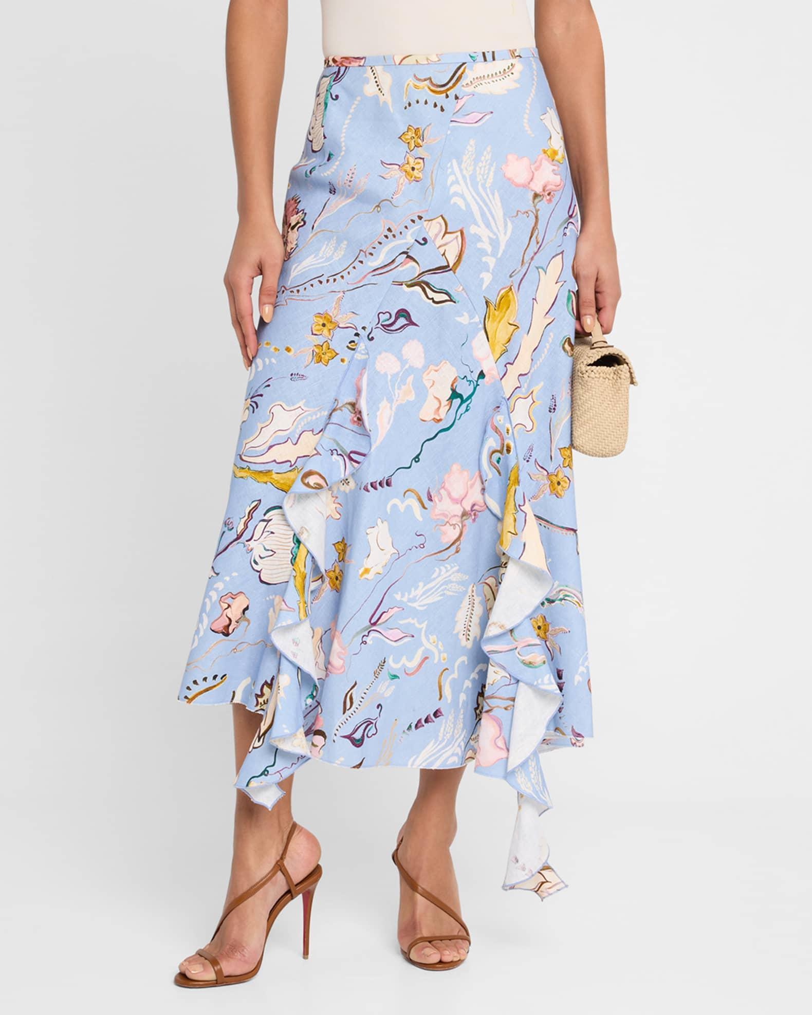 Floral Power Printed Ruffle Midi Skirt Product Image