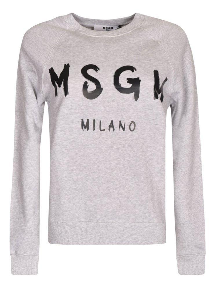 MSGM Logo Printed Crewneck Sweatshirt In Grigio Melange Product Image