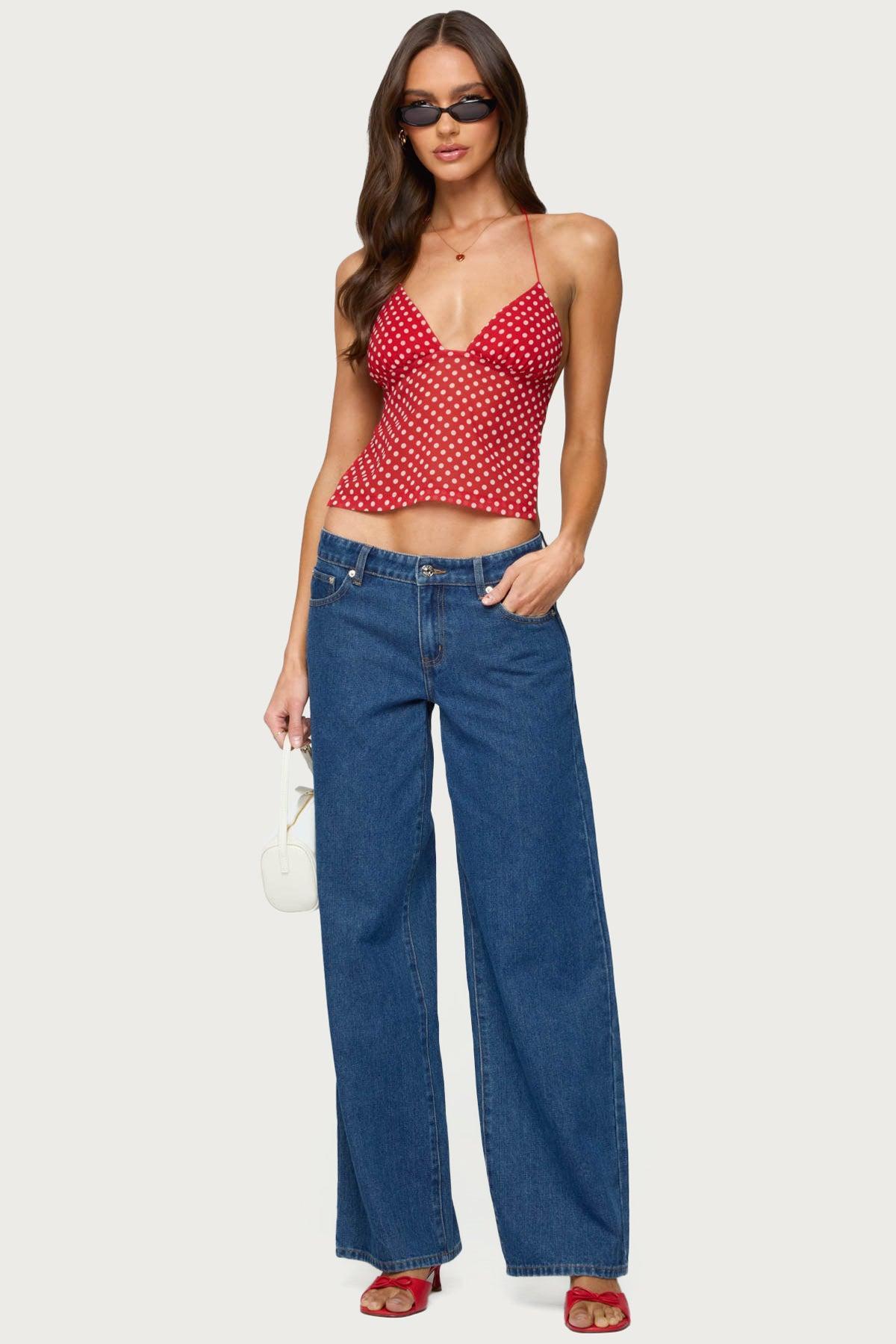 Polka Dot Backless Chiffon Top Product Image