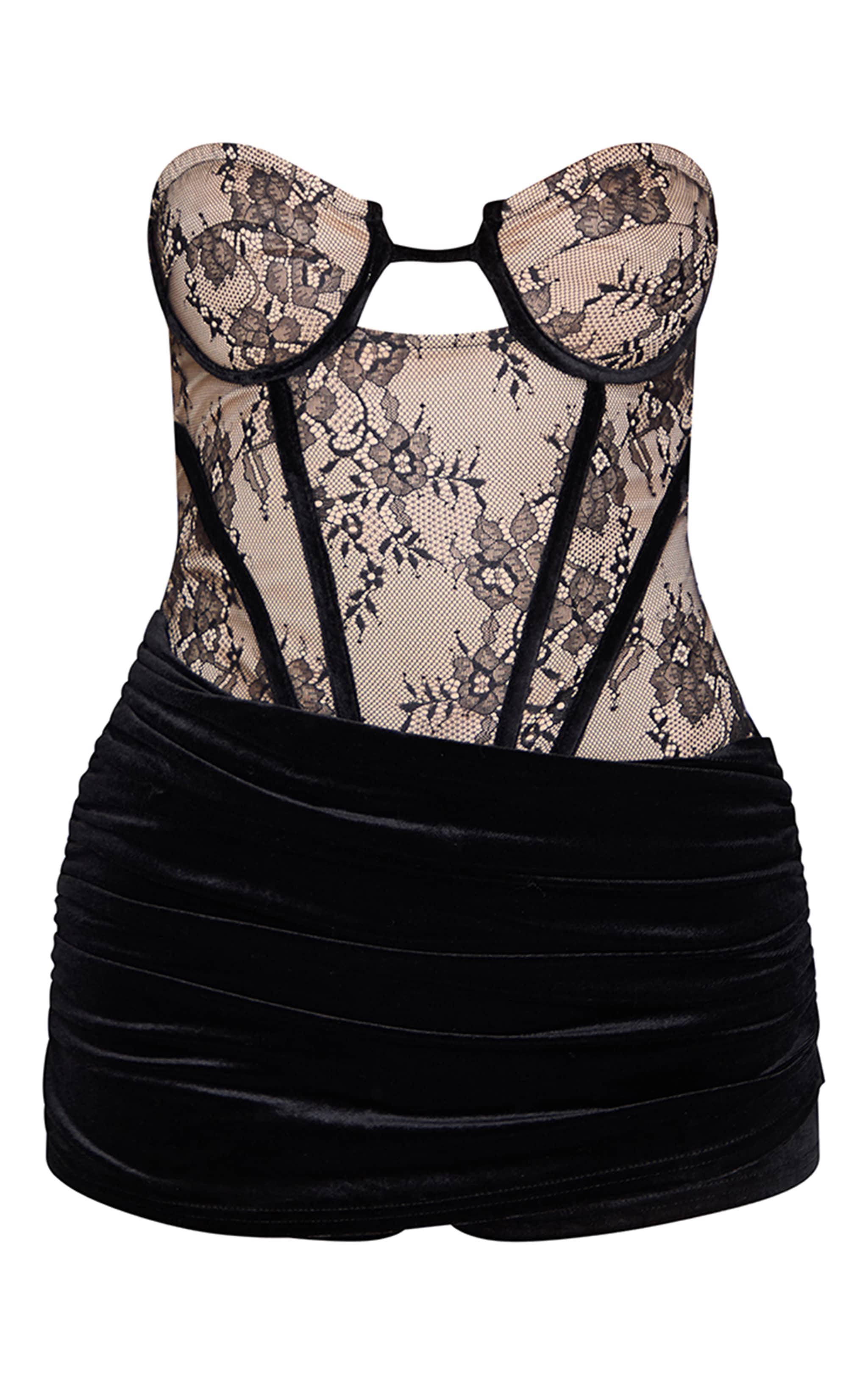 Black Contrast Lace Velvet Wrap Detail Skort Romper Product Image