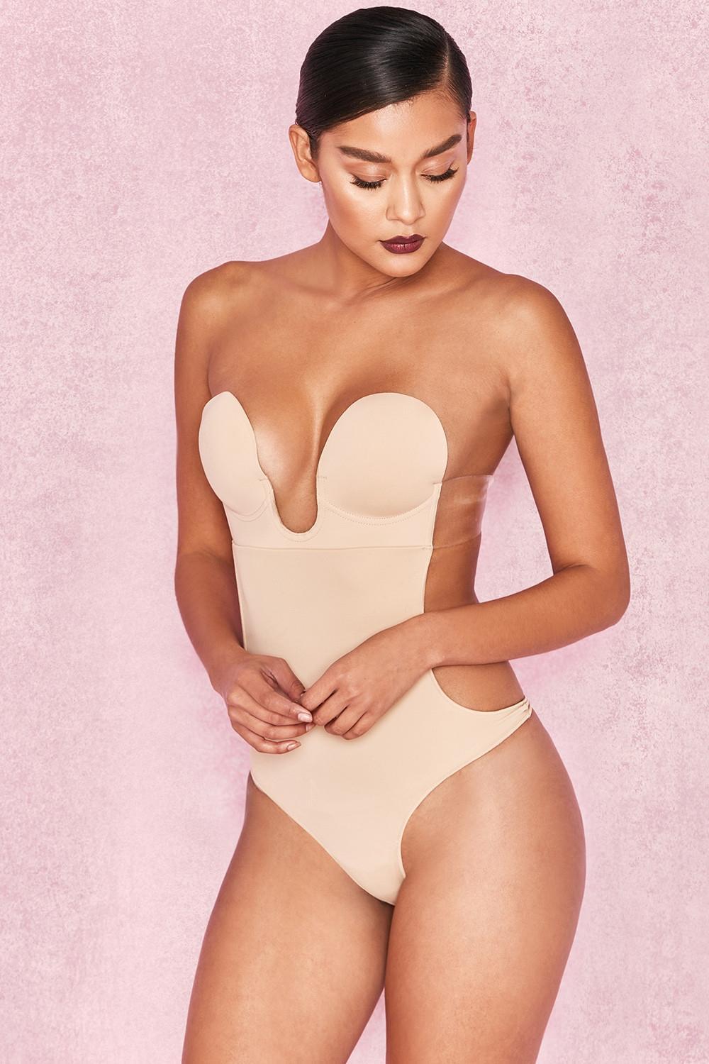  beige plunge self adhesive backless bodysuit Product Image