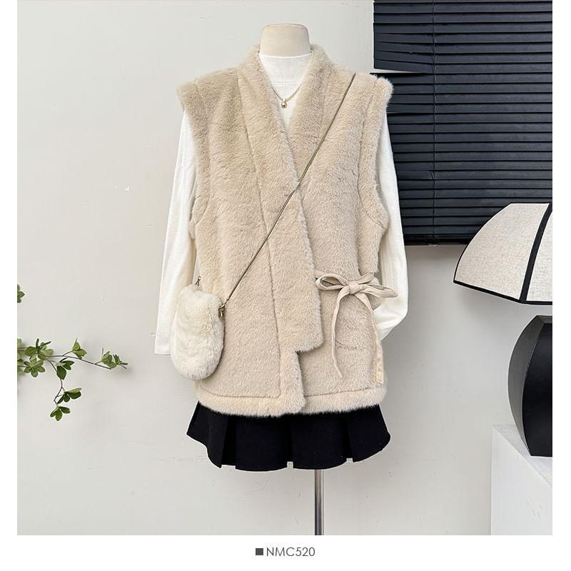 Faux-Fur Wrapped Vest Jacket Product Image