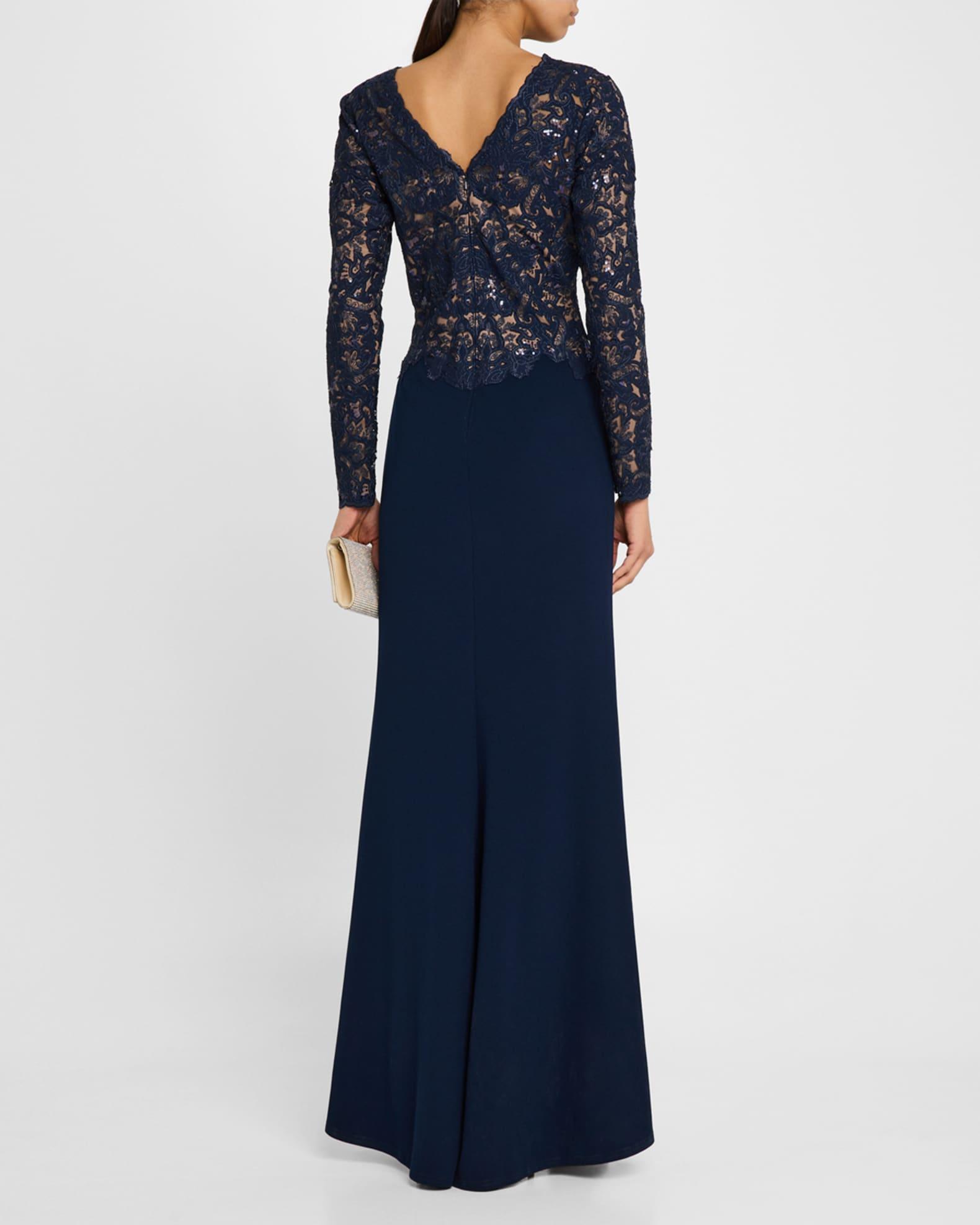 A-Line Crepe & Sequin Lace Gown Product Image
