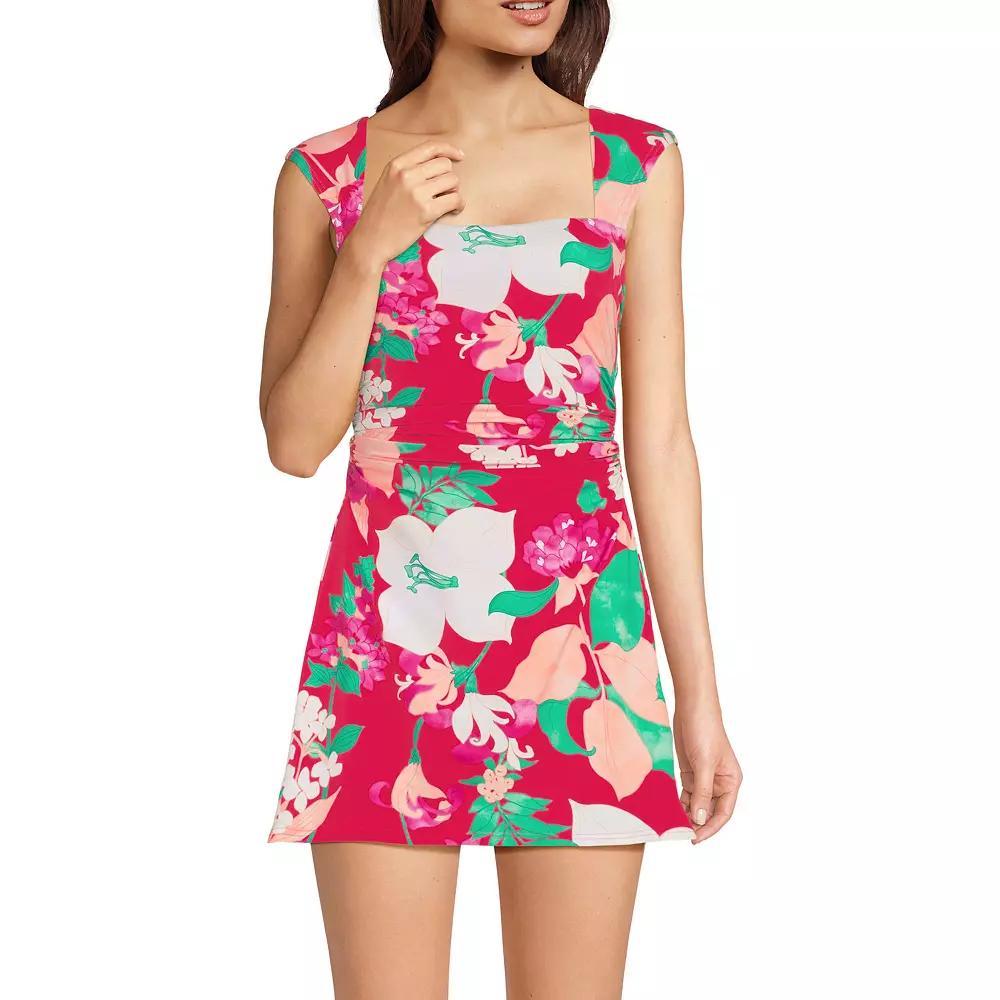 Women's Lands' End Smoothing Square Neck Ruched Swim Dress Swimsuit,  Product Image