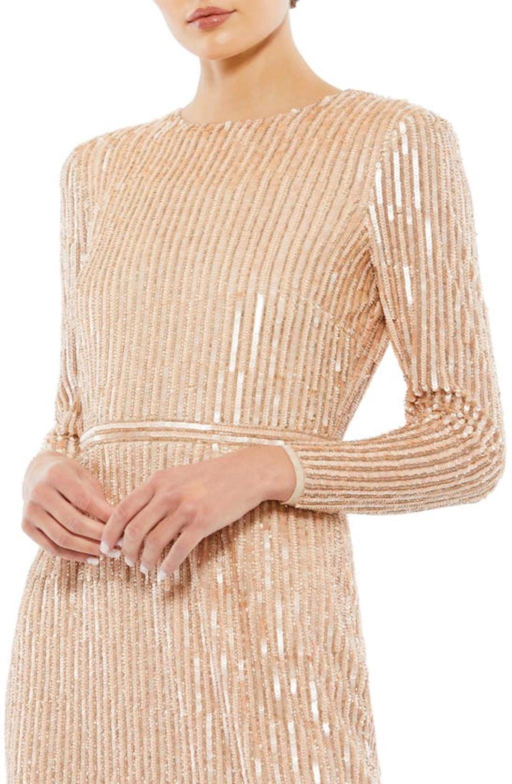 Sequin Long Sleeve Cocktail Minidress In Beige Product Image