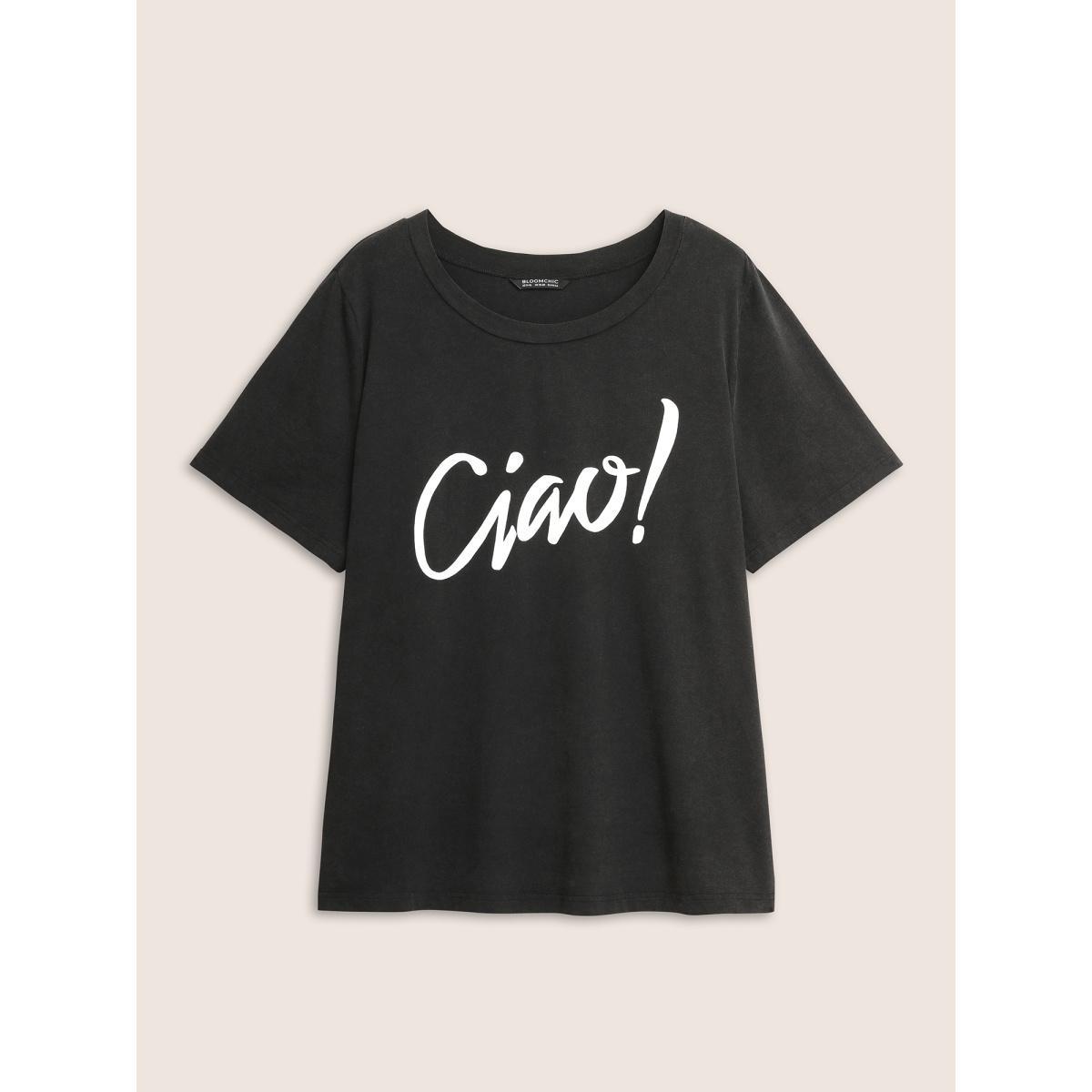 Plus Size Crew Neck Positive Slogan Letter Print T-shirt Black Women Casual Positive slogan Round Neck Everyday T-shirts BloomChic 10/M Product Image