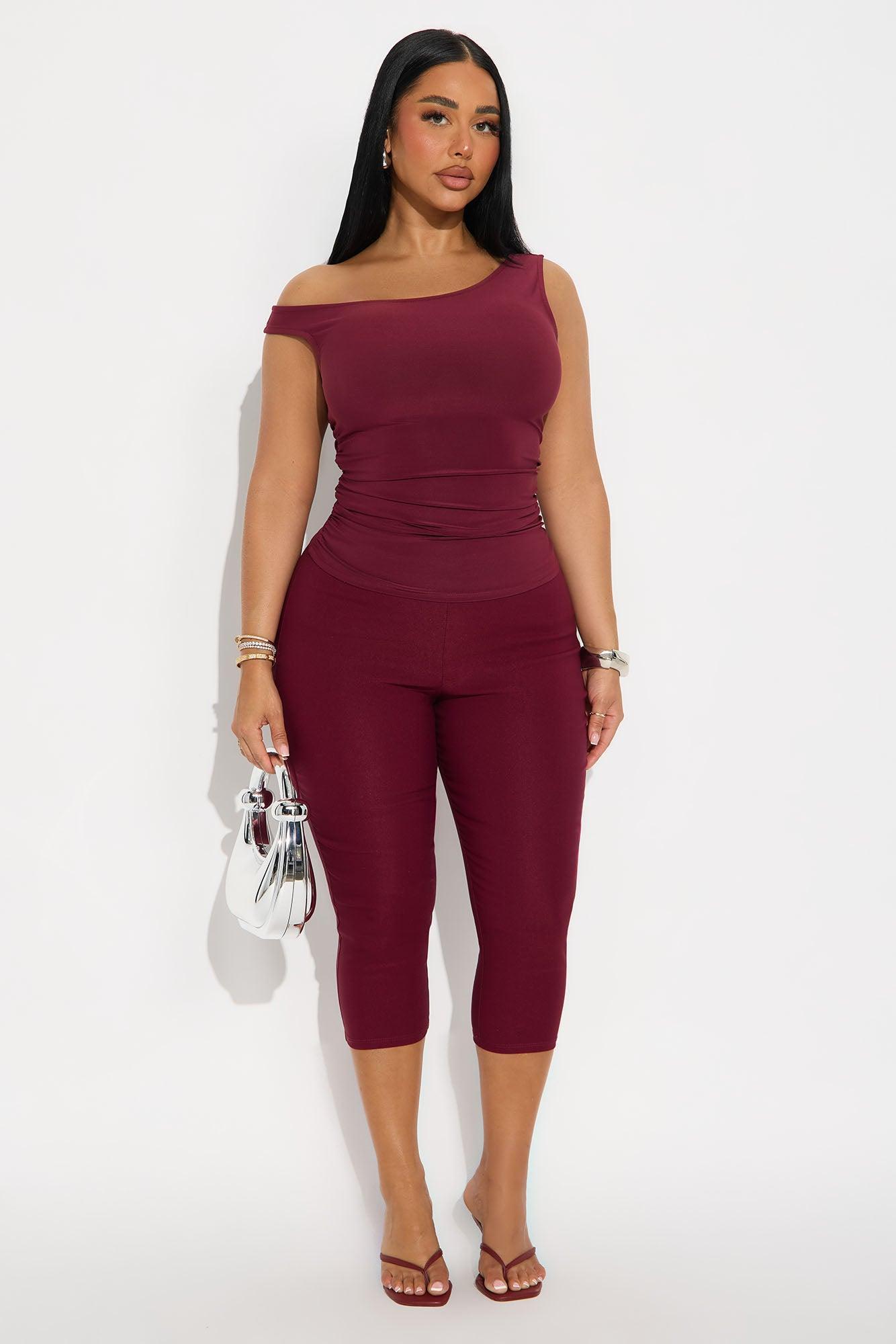 Ingrid Ruched Open Back Off Shoulder Top - Burgundy Product Image