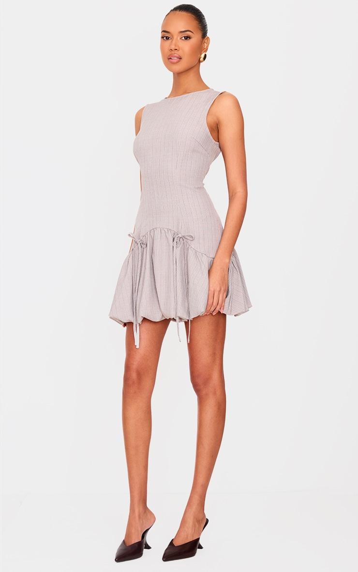 Taupe Pinstripe Racer Puffball Mini Dress Product Image