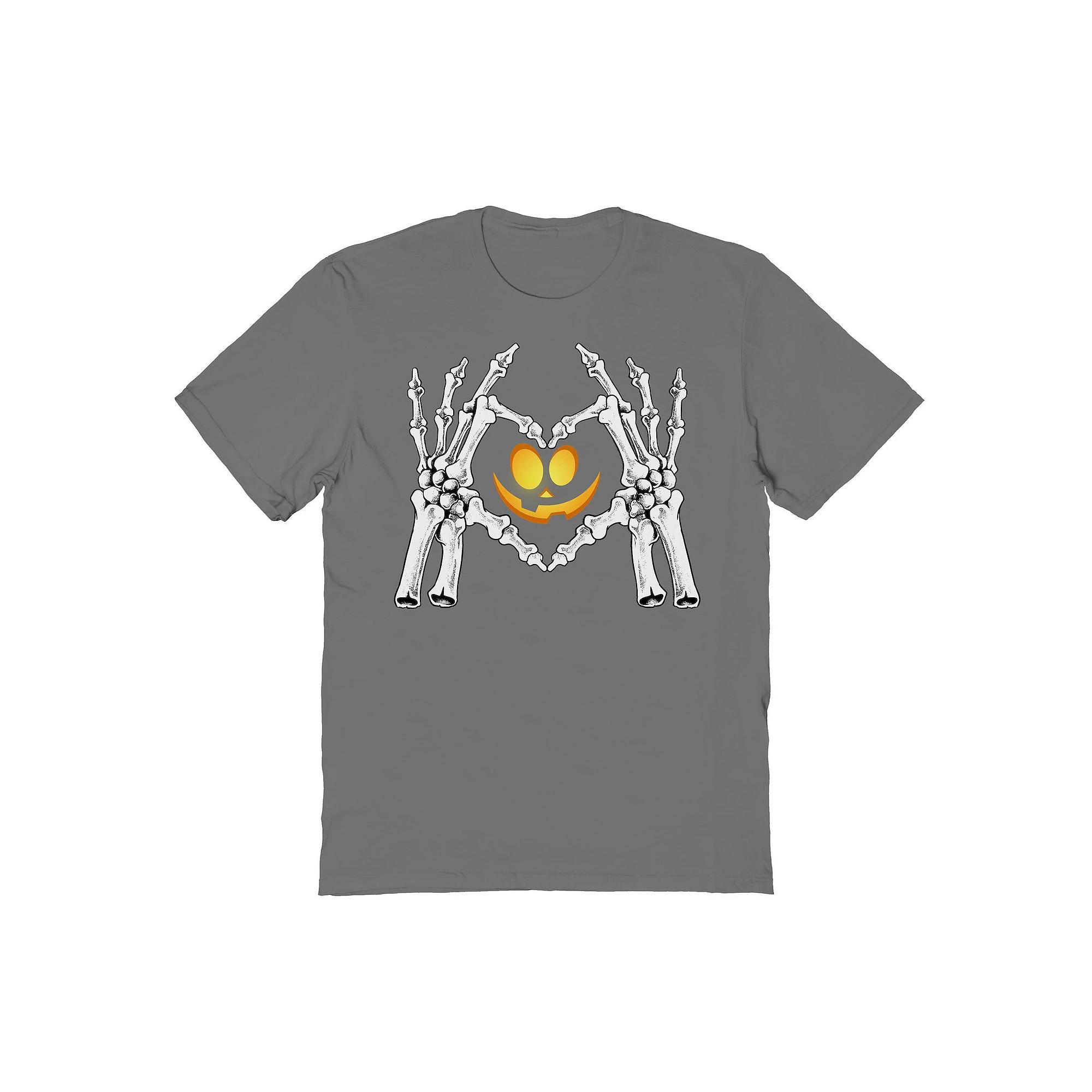 Men's Skeleton Heart Hands Halloween Graphic Tee, Size: XL, Grey Product Image