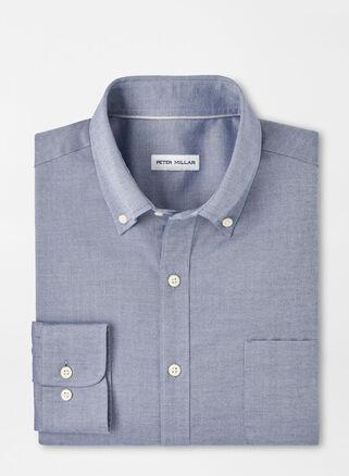 Peter Millar Mens Campbell Perfect Pinpoint Cotton-Stretch Sport Shirt | Color: Sport Navy | Size: S Product Image