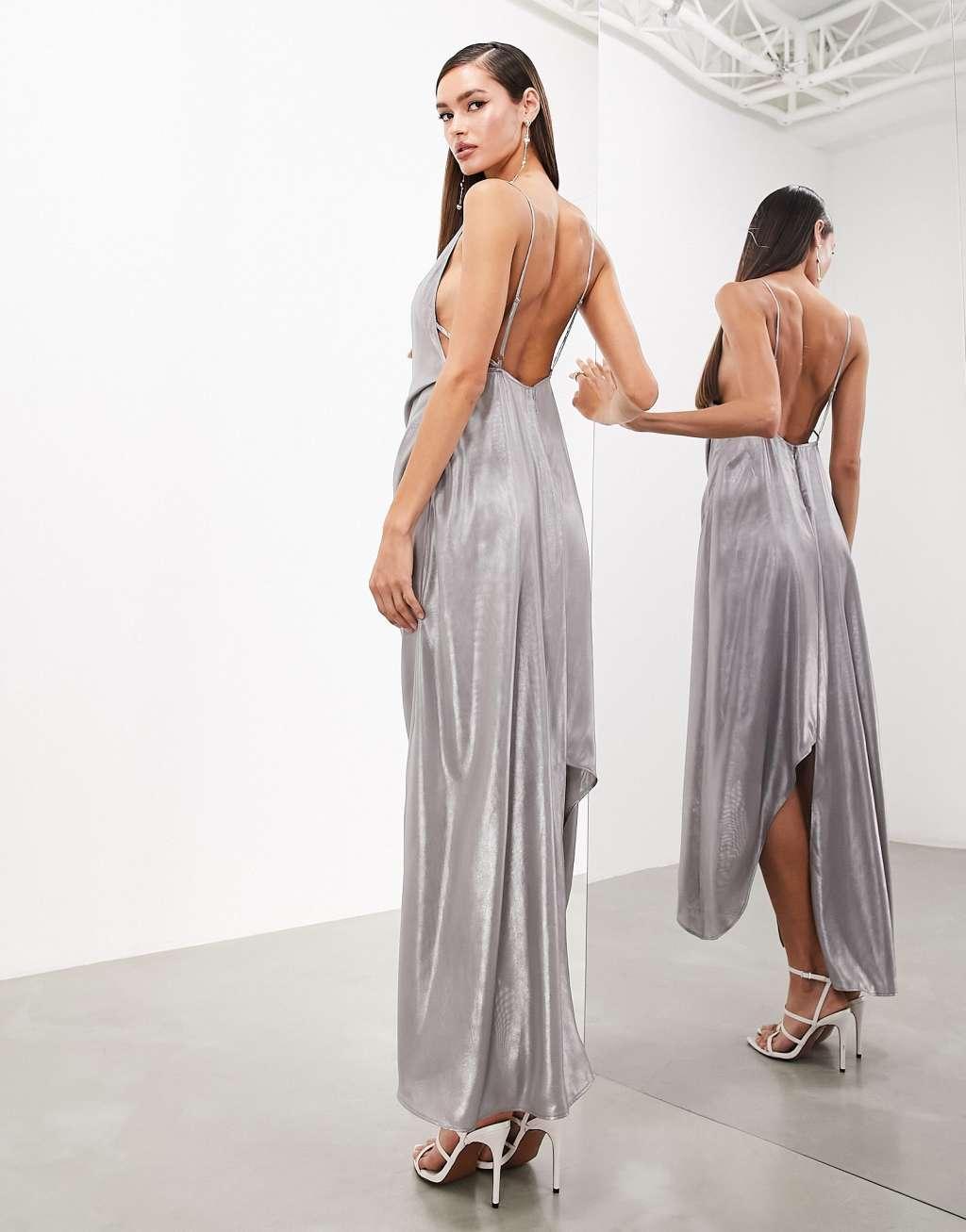 ASOS EDITION metallic cami maxi dress with drape detail Product Image