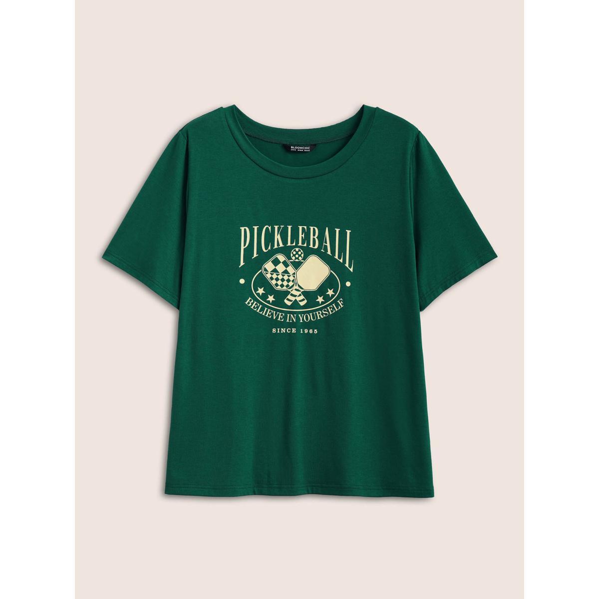 Plus Size Letter Print Crew Neck T-shirt Truegreen Women Casual Contrast Art&design Round Neck Everyday T-shirts BloomChic 10/M Product Image