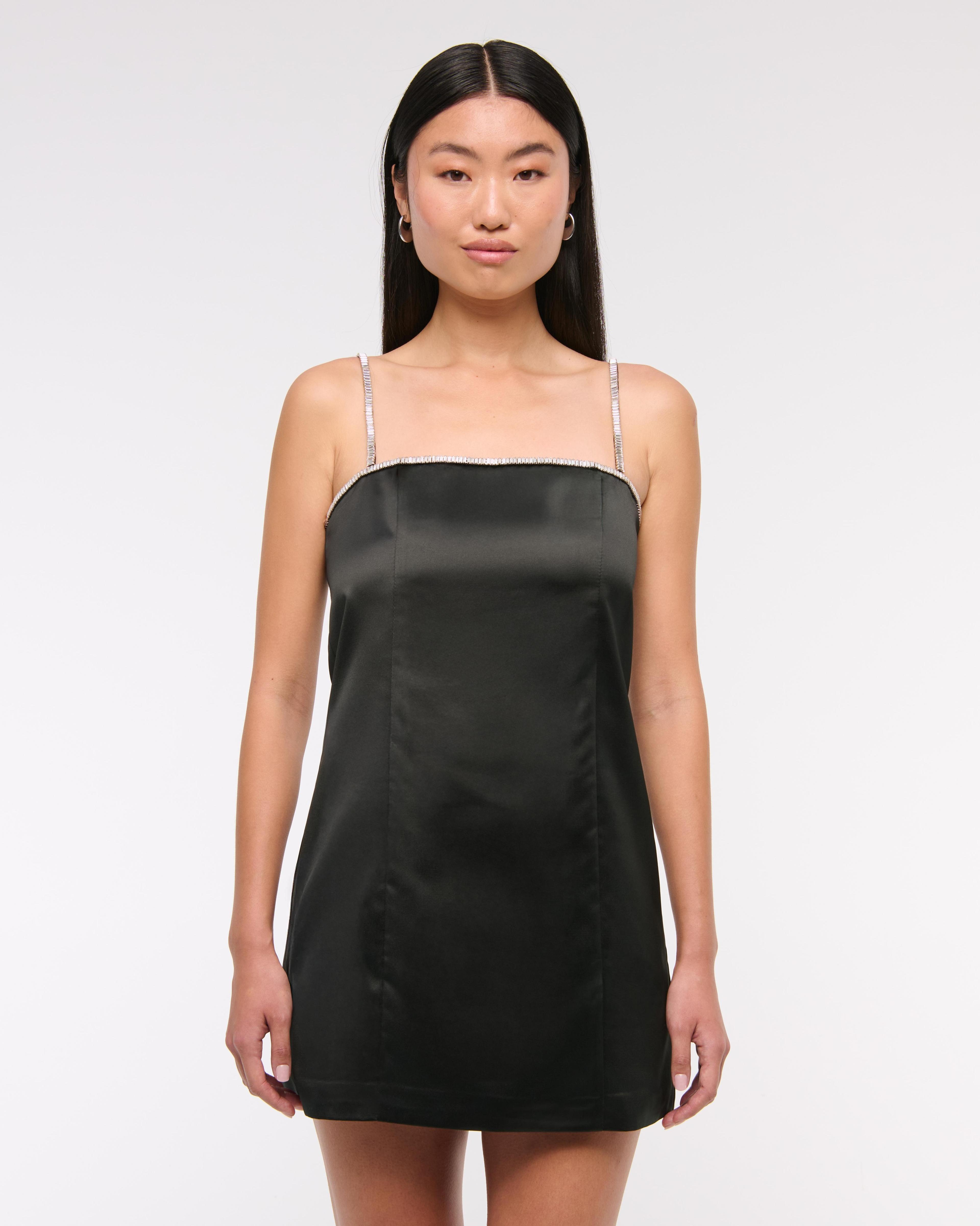 Straight Neck Diamante Mini Dress Product Image