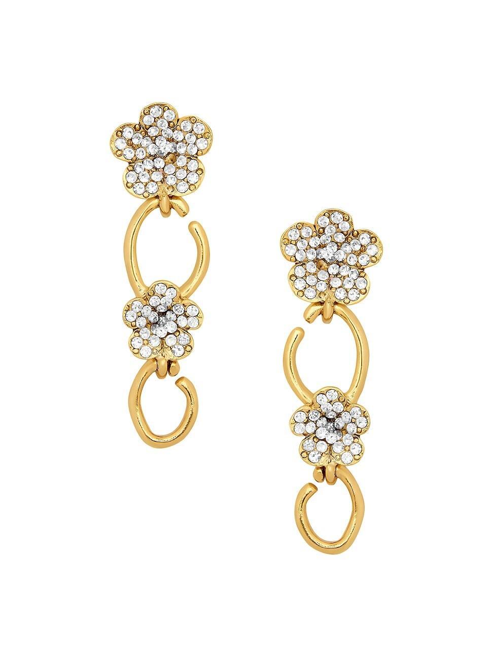 Womens 24K-Gold-Plated & Crystal Flower Drop Earrings Product Image