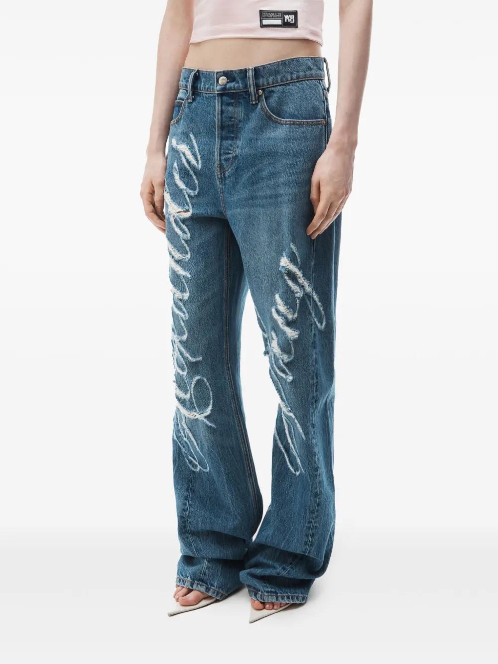 logo-frayed wide-leg jeans Product Image