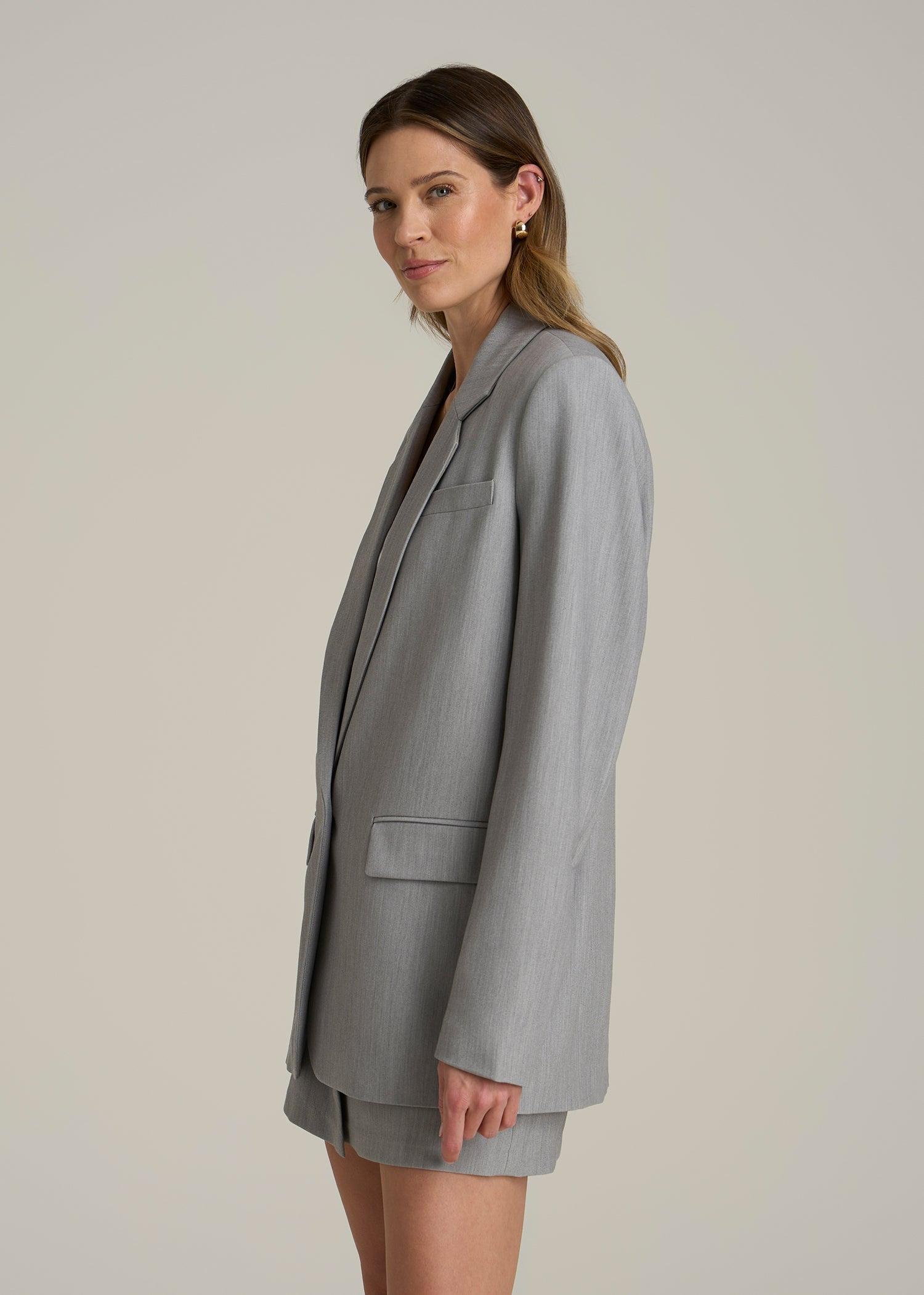 Boyfriend Fit Single-Button Blazer for Tall Women in Ash Grey Mix Female Product Image
