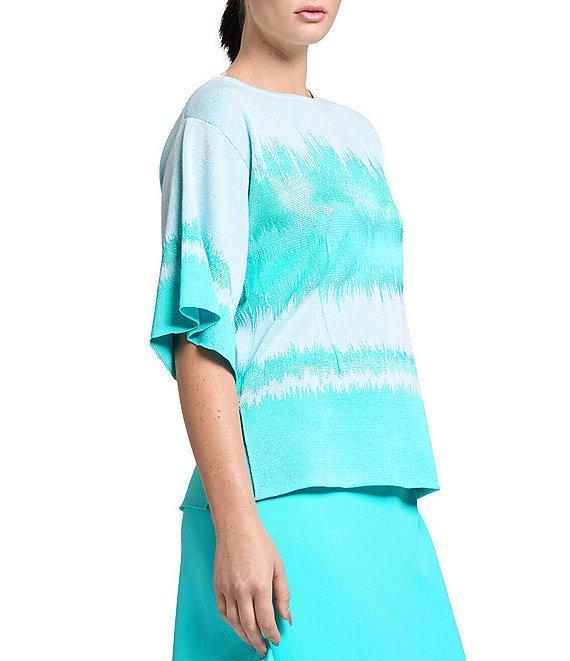 Ming Wang Knit Wavelength Boat Neck Drop Shoulder Elbow Flutter Sleeve Tunic Product Image