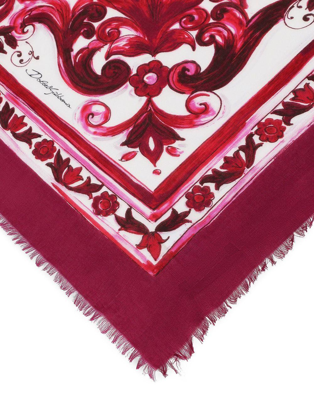 DOLCE & GABBANA Majolica-print Frayed Scarf In White Product Image