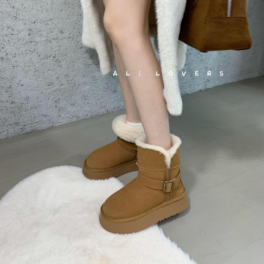 Buckled Fleece-Lined Platform Short Snow Boots Product Image