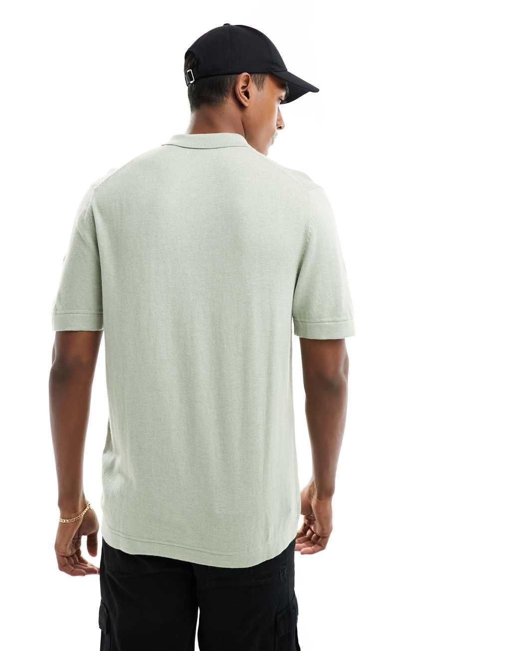 Jack & Jones knit polo with zip in mint Product Image