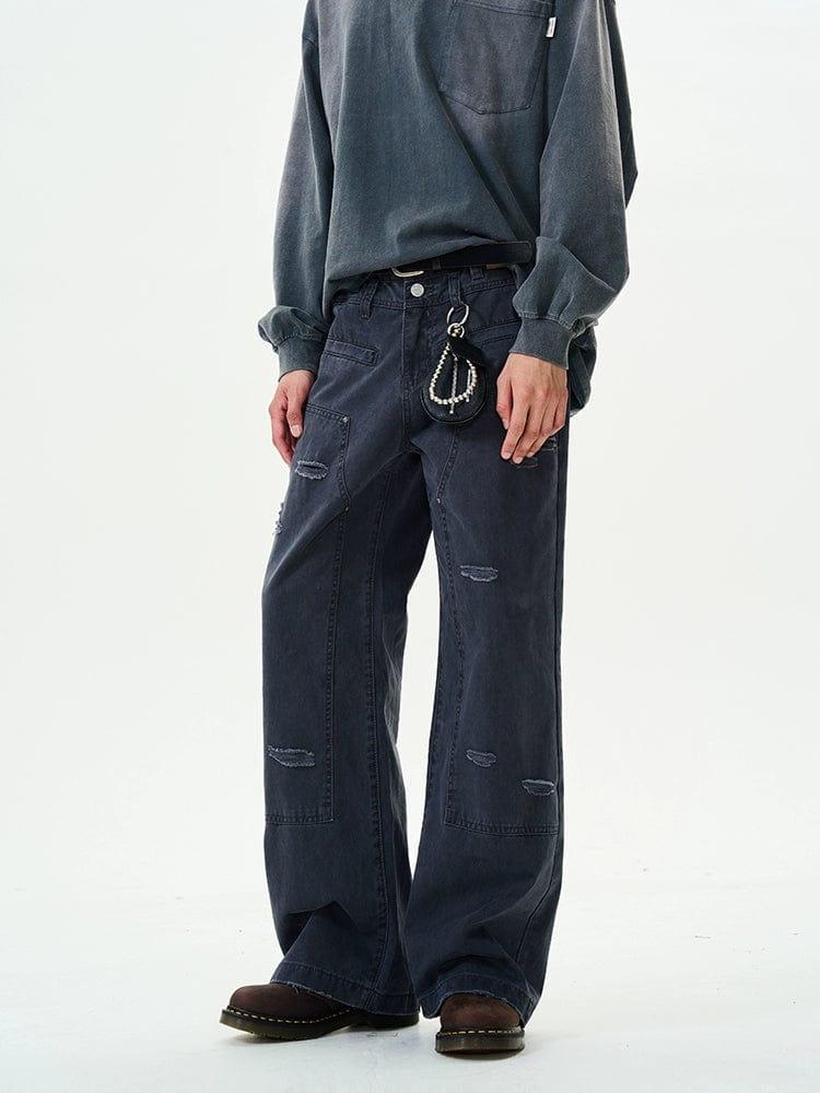 RT No. 12003 DISTRESSED WORKWEAR RELAX STRAIGHT PANTS Product Image