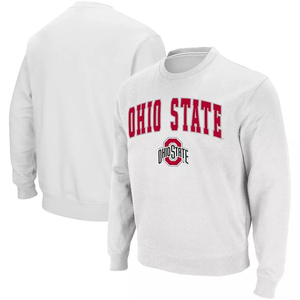 Men's Colosseum White Ohio State Buckeyes Team Arch & Logo Tackle Twill Pullover Sweatshirt,  Product Image