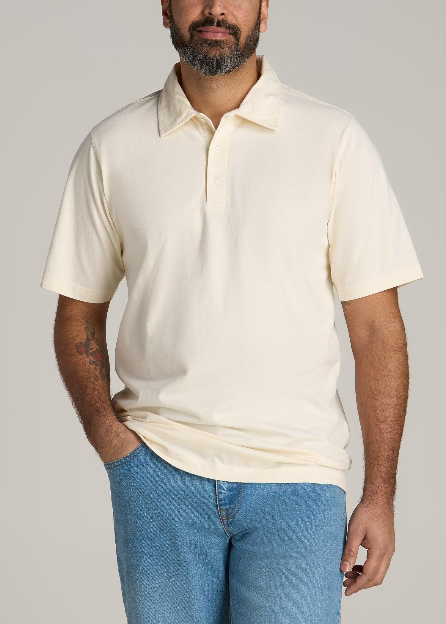 LJ&S Ultra Soft Short Sleeve Cotton Polo for Tall Men in Antique White Product Image