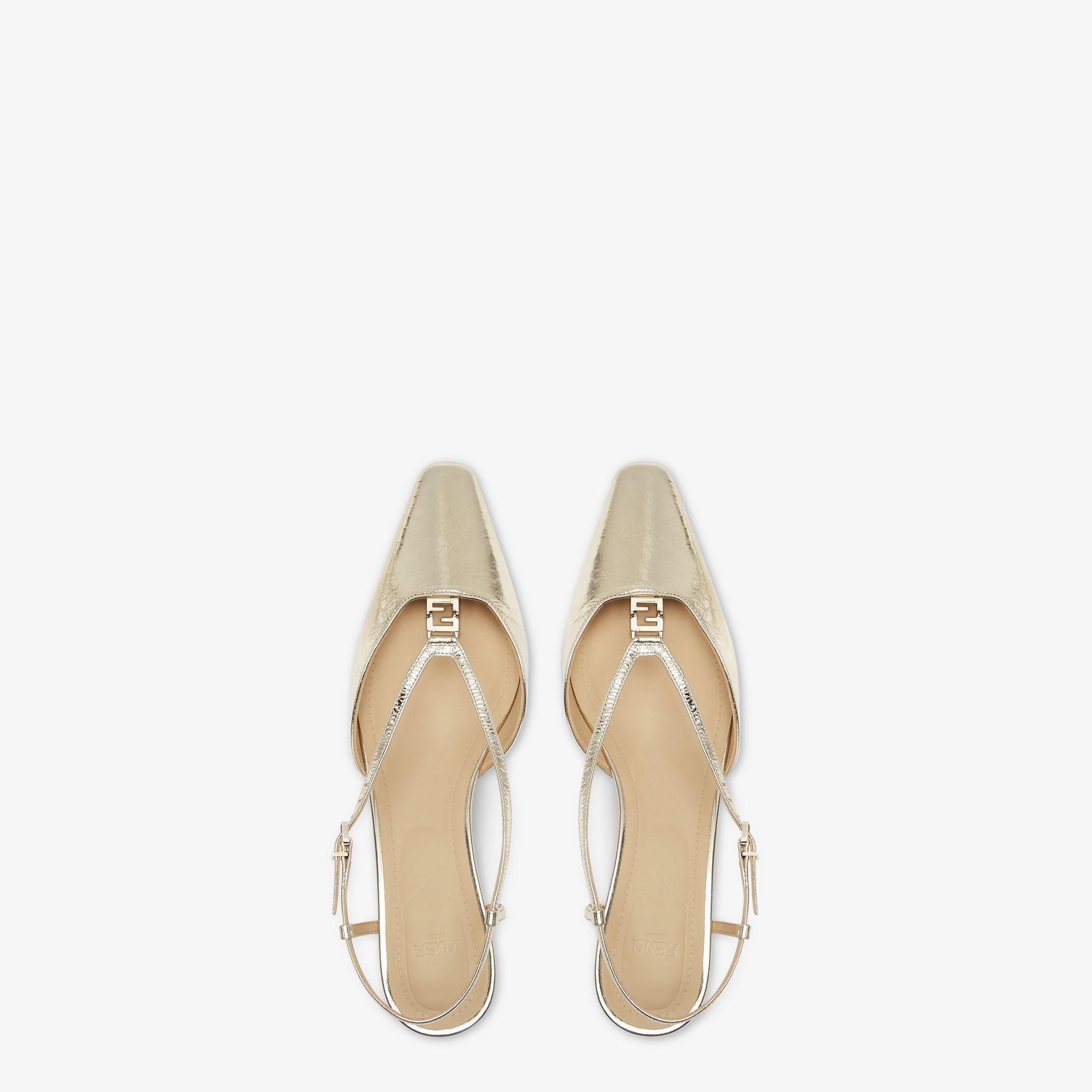 Fendi FFoldChampagne-colored metallic nappa leather low-heeled slingbacks Product Image