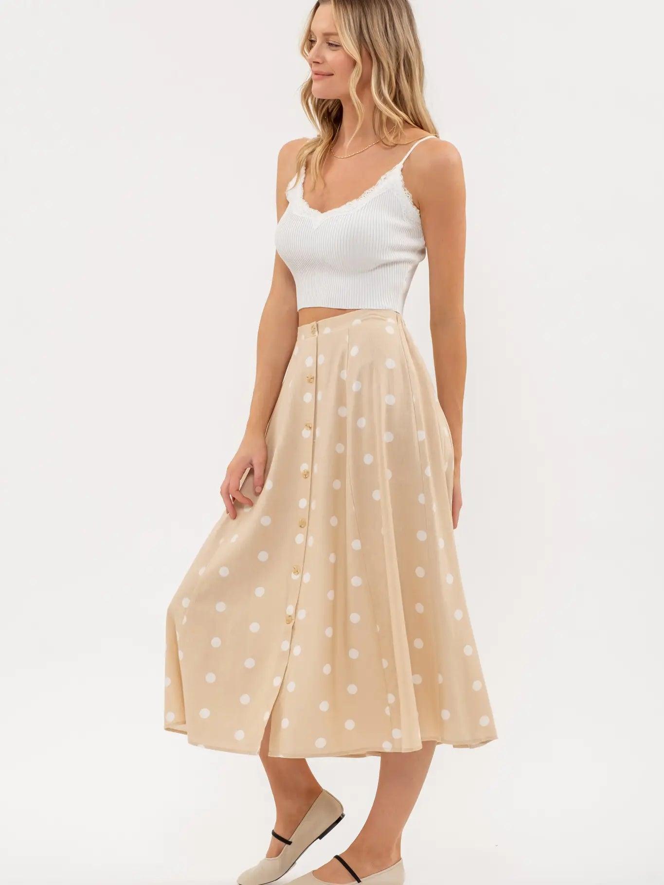 Khaki Polka Dot Midi Skirt Product Image