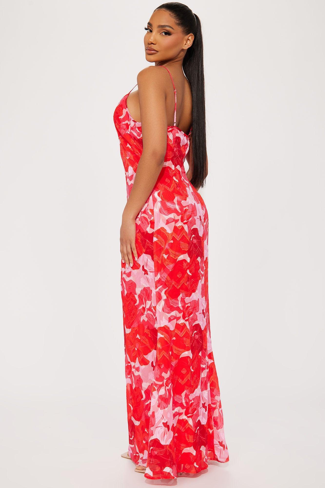 Garden Party Chiffon Maxi Dress - Red/combo Product Image