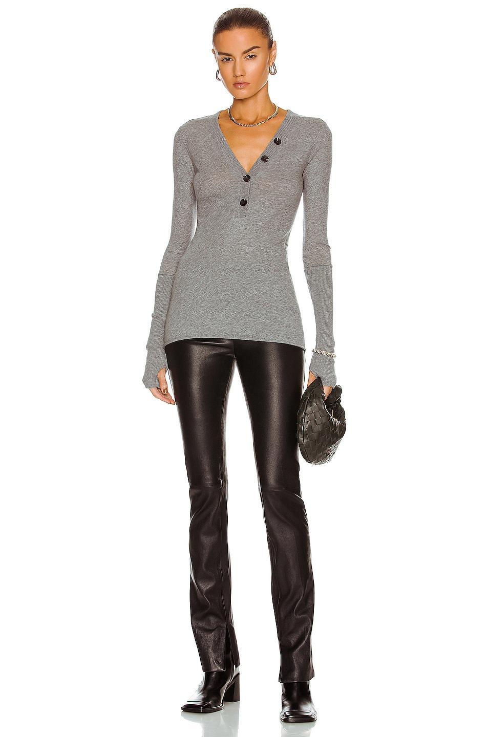 Cashmere Long Sleeve Cuffed Henley Top Product Image