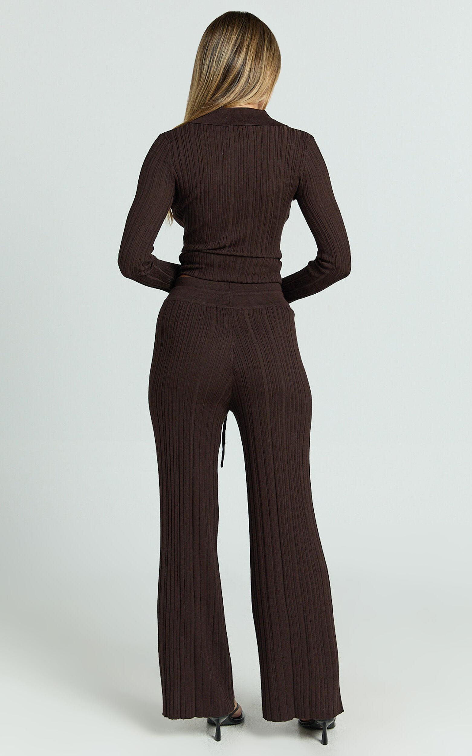 Kelsey Pants - High Drawstring Waist Knit Pants in Chocolate Product Image