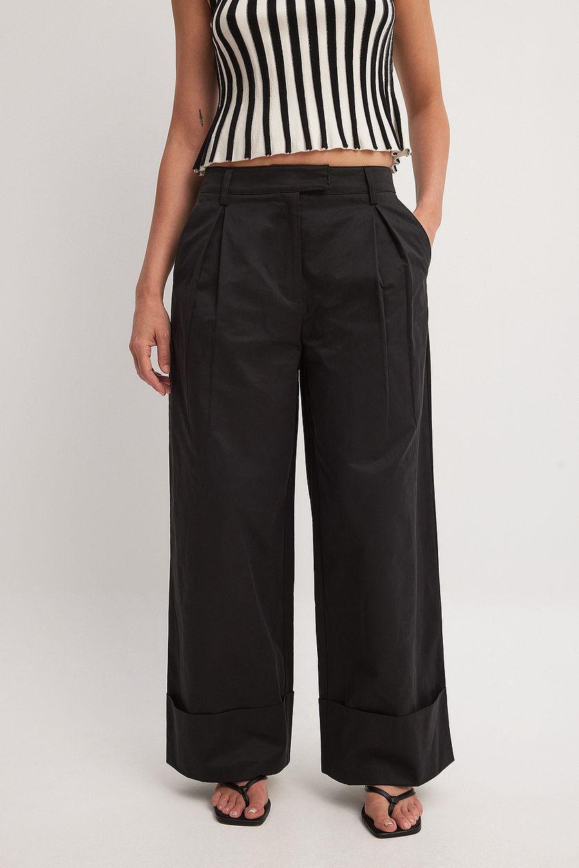 Fold Up Detail Mid Waist Pants Product Image