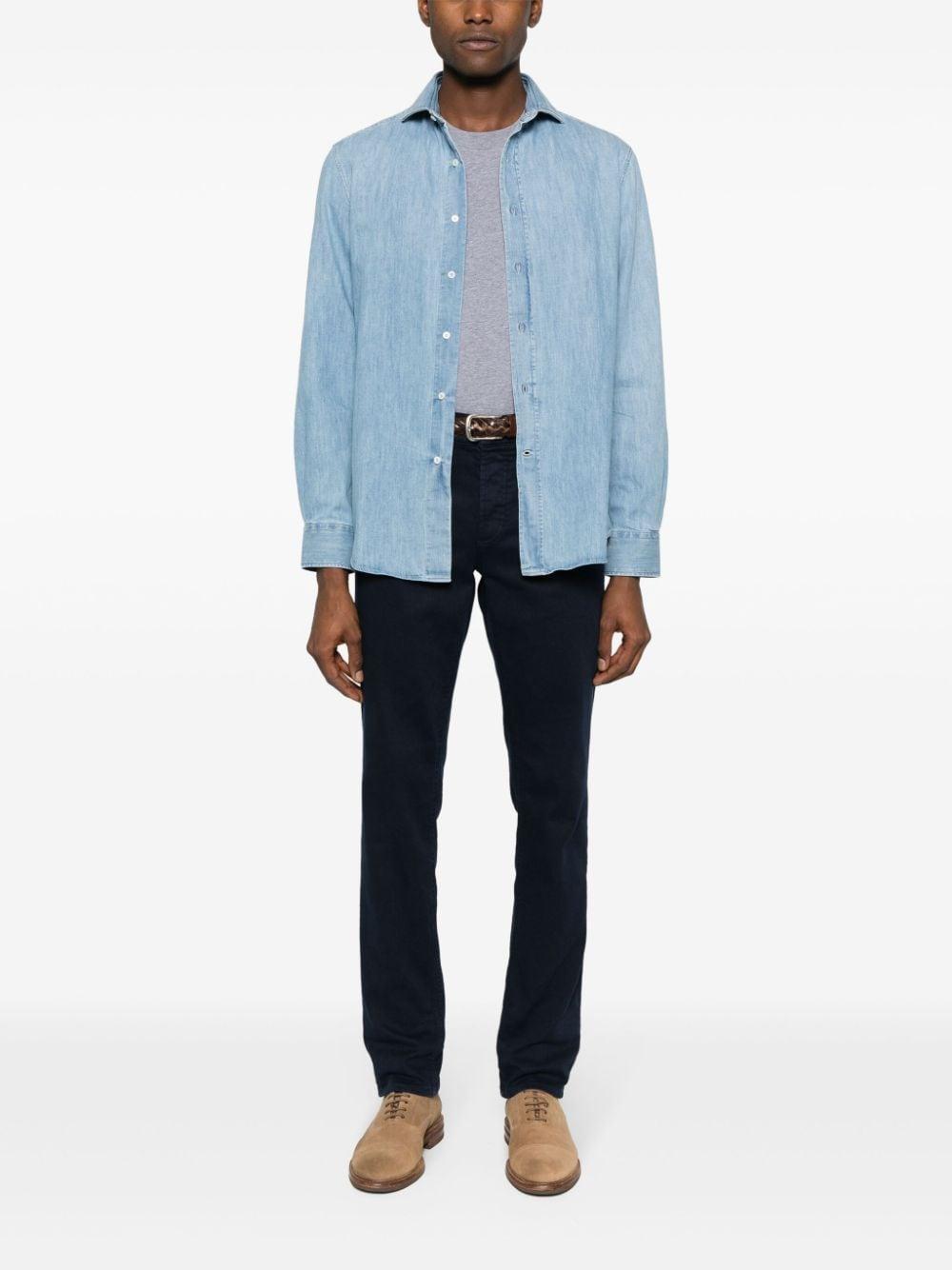 BRUNELLO CUCINELLI Spread-collar Denim Shirt In Blau Product Image