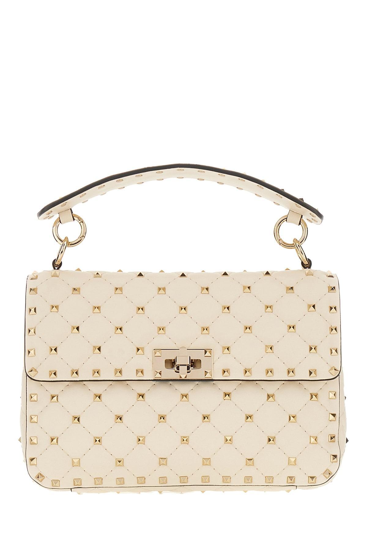 VALENTINO GARAVANI Ivory Nappa Leather Medium Rockstud Spike Handbag In Light Ivory Product Image