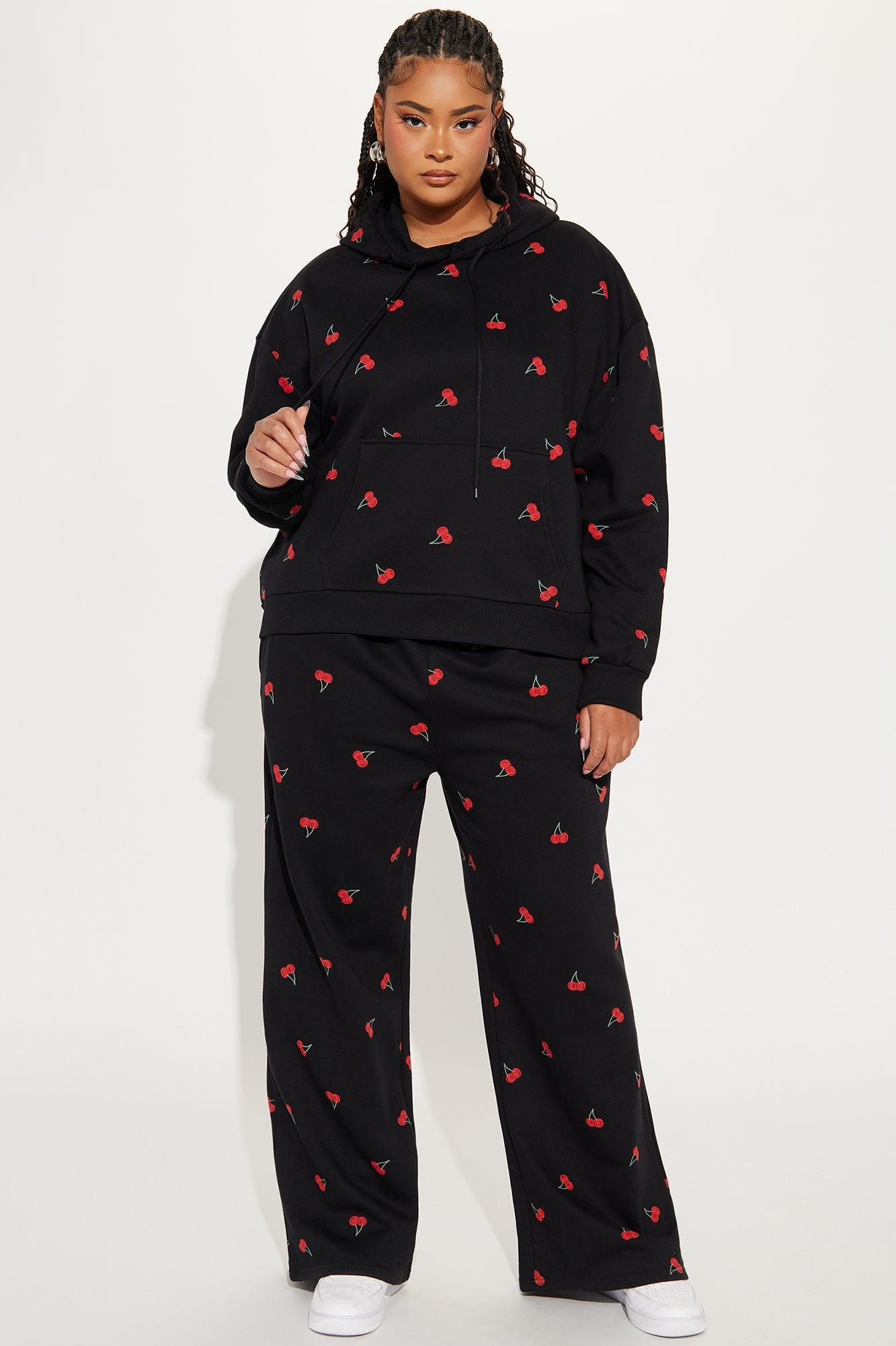 Sweeter Than Cherries Sweatsuit Set - Black Product Image