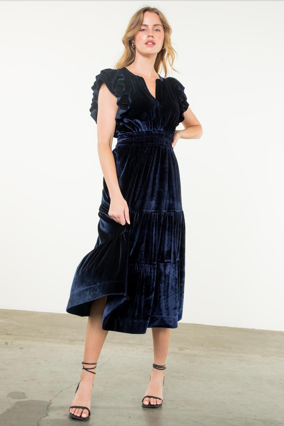 Velvet Tiered Maxi Dress Product Image