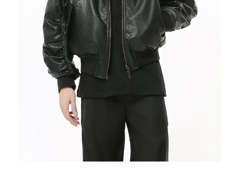 Faux Leather Panel Hooded Zip Jacket Product Image