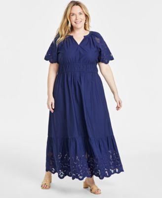 Trendy Plus Size Lace-Trim Maxi Dress, Created for Macy's Product Image