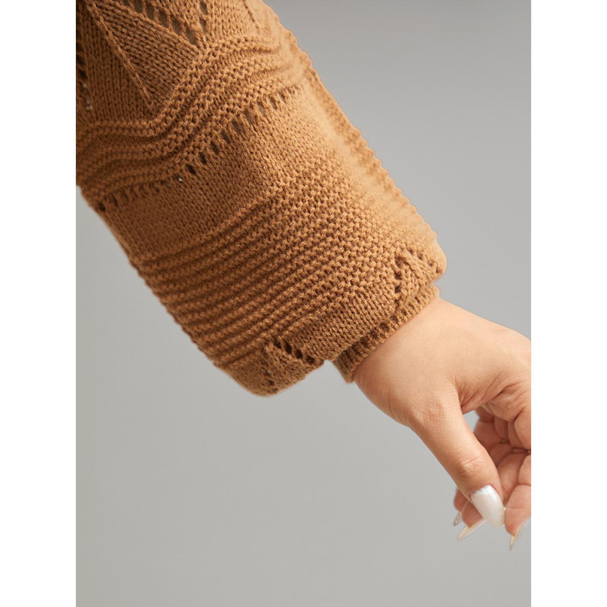 Plus Size Contrast Eyelet Patchwork Elastic Cuffs Pullover Multicolor Women Casual Loose Long Sleeve Round Neck Dailywear Pullovers BloomChic 28/5X Product Image