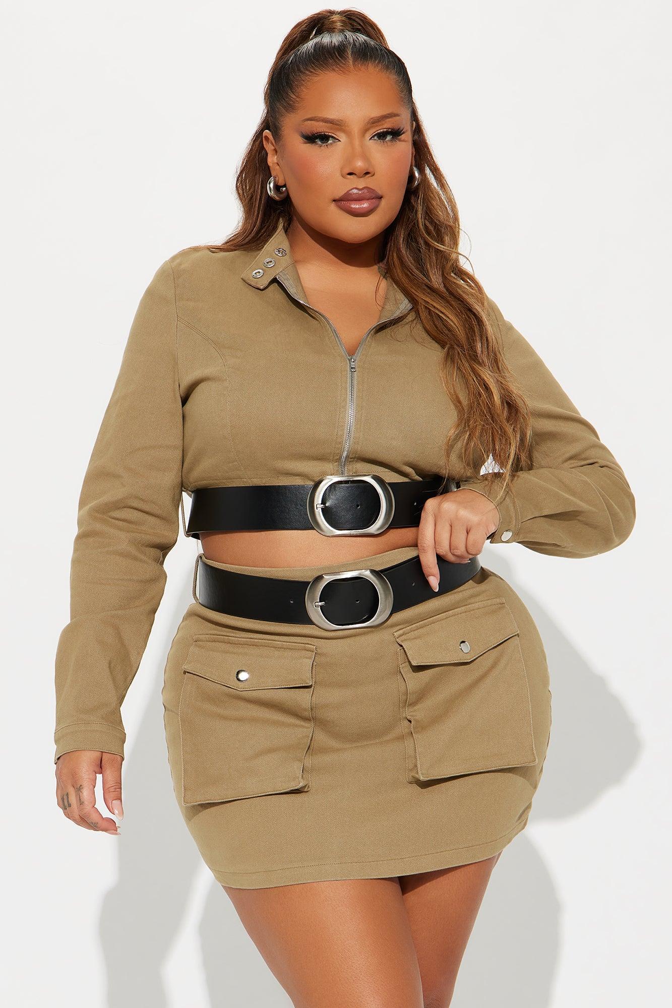 Call Me Belted Skirt Set - Olive Product Image