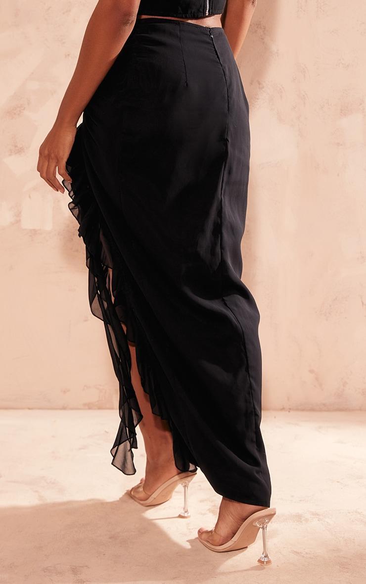 Black Chiffon Ruffle Ruched Maxi Skirt Product Image