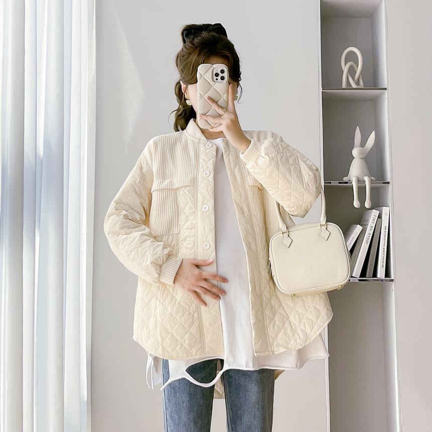 Maternity Plain Quilted Single-Breasted Jacket Product Image